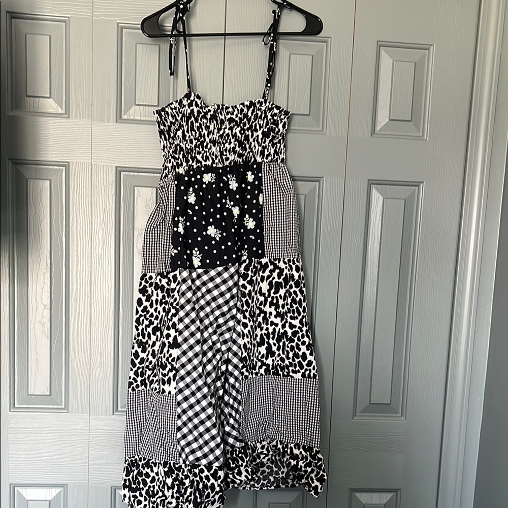 Sandy Liang Black and White Tiered Midi Sundress